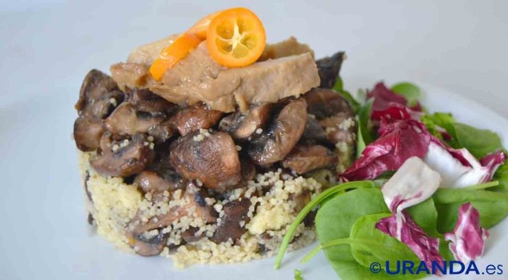 Receta de cuscus con champiñones y seitan - recetas vegetarianas y veganas - recetas de proteinas vegetales veganas vegetarianas - recetas de cuscus - recetas con setas - recetas de seitan